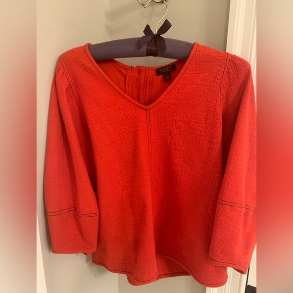 Anthropologie Current Air Delilah Puff Sleeve V-Neck, Red, Size Medium - Picture 3 of 6
